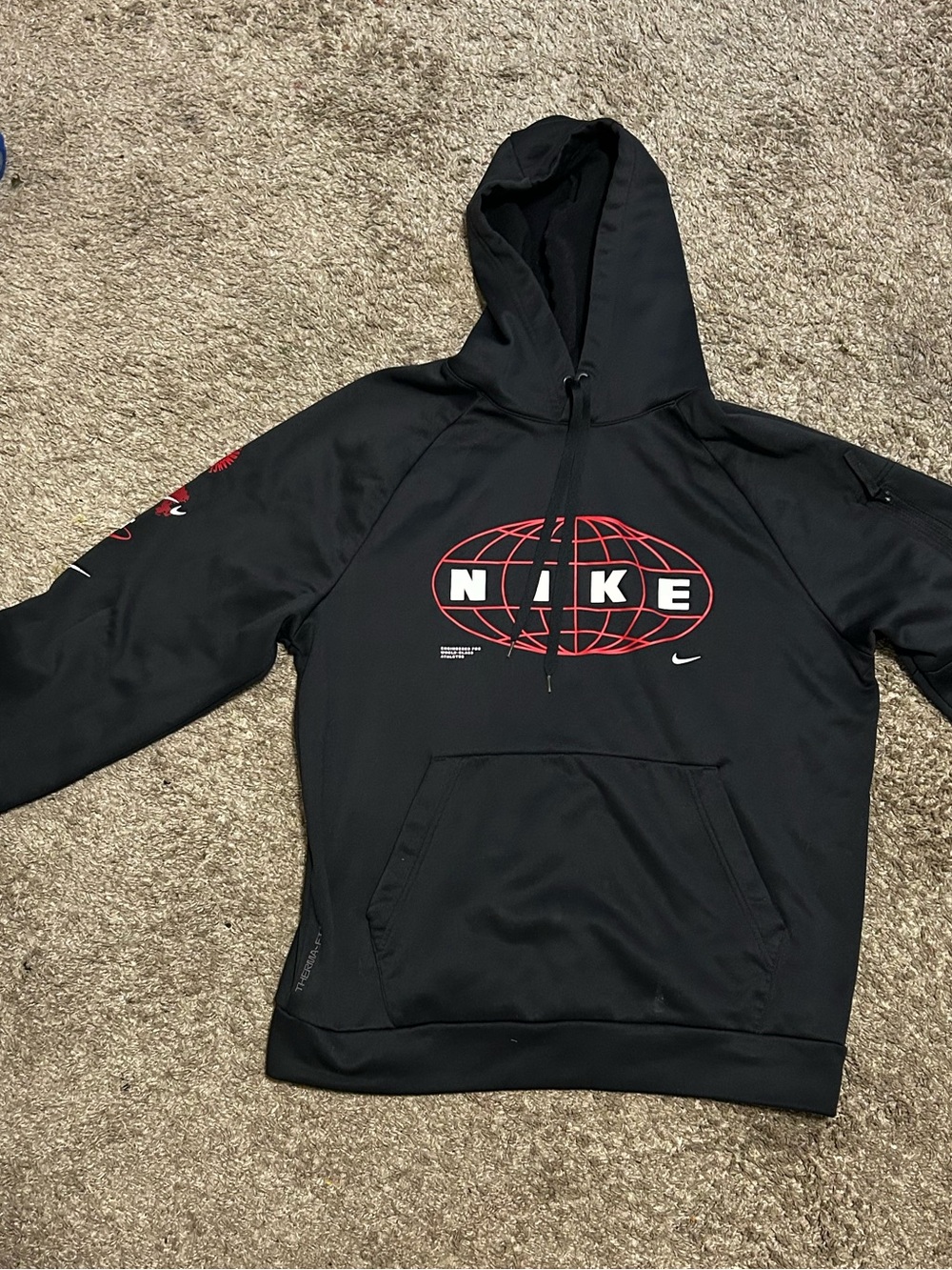 Nike Black Hoodie with Red Globe Logo